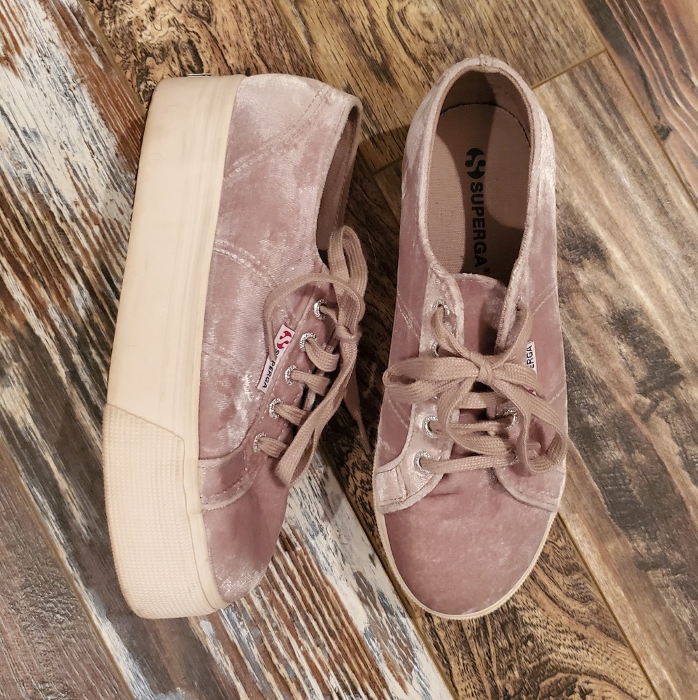 Superga Platform Velvet Blush Sneakers